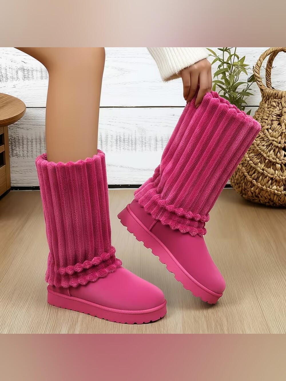 Cozy Plush Hot Pink Faux Fur Slouch Women's Boots